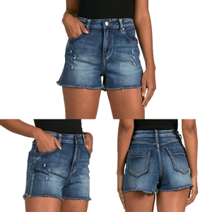 Elan Distressed Denim Shorts Medium Wash Frayed Cutoff Casual Summer Size Medium